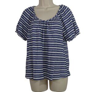 LC Lauren Conrad Blue White Stripe Short Sleeve Top Women Size L